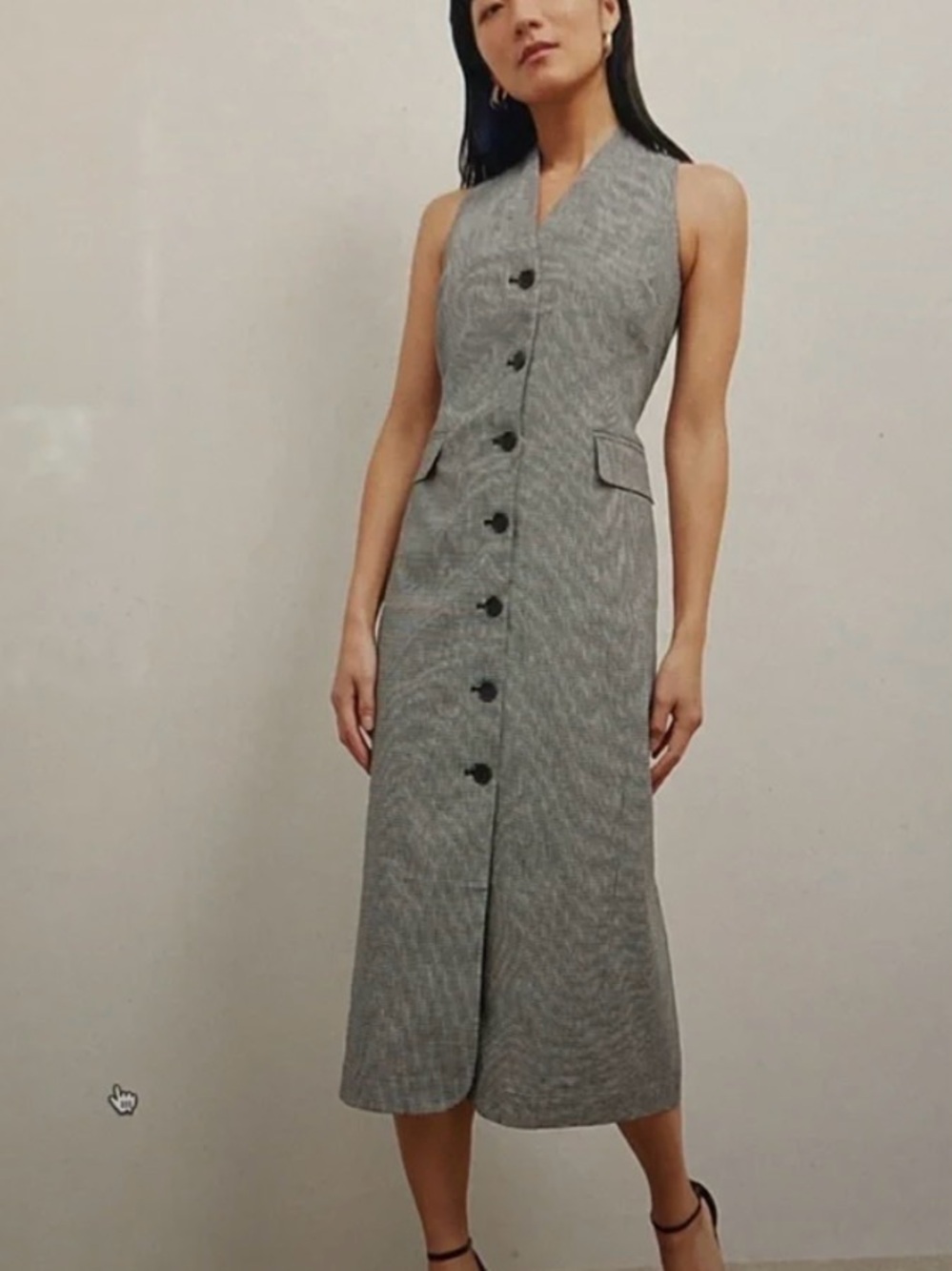 MM.LaFleur Sleeveless Gray Button-Front Midi Dress